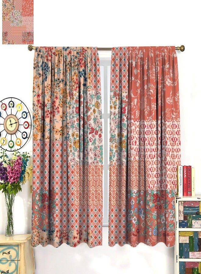 JADERYS Boho Patchwork Curtains Colorful Vintage Rustic Splicing Wildflower Farmhouse Country Girls Women Bedroom Living Room Rod Pocket Decoration Window Drapes 2 Panels W21xL54in - Image 2